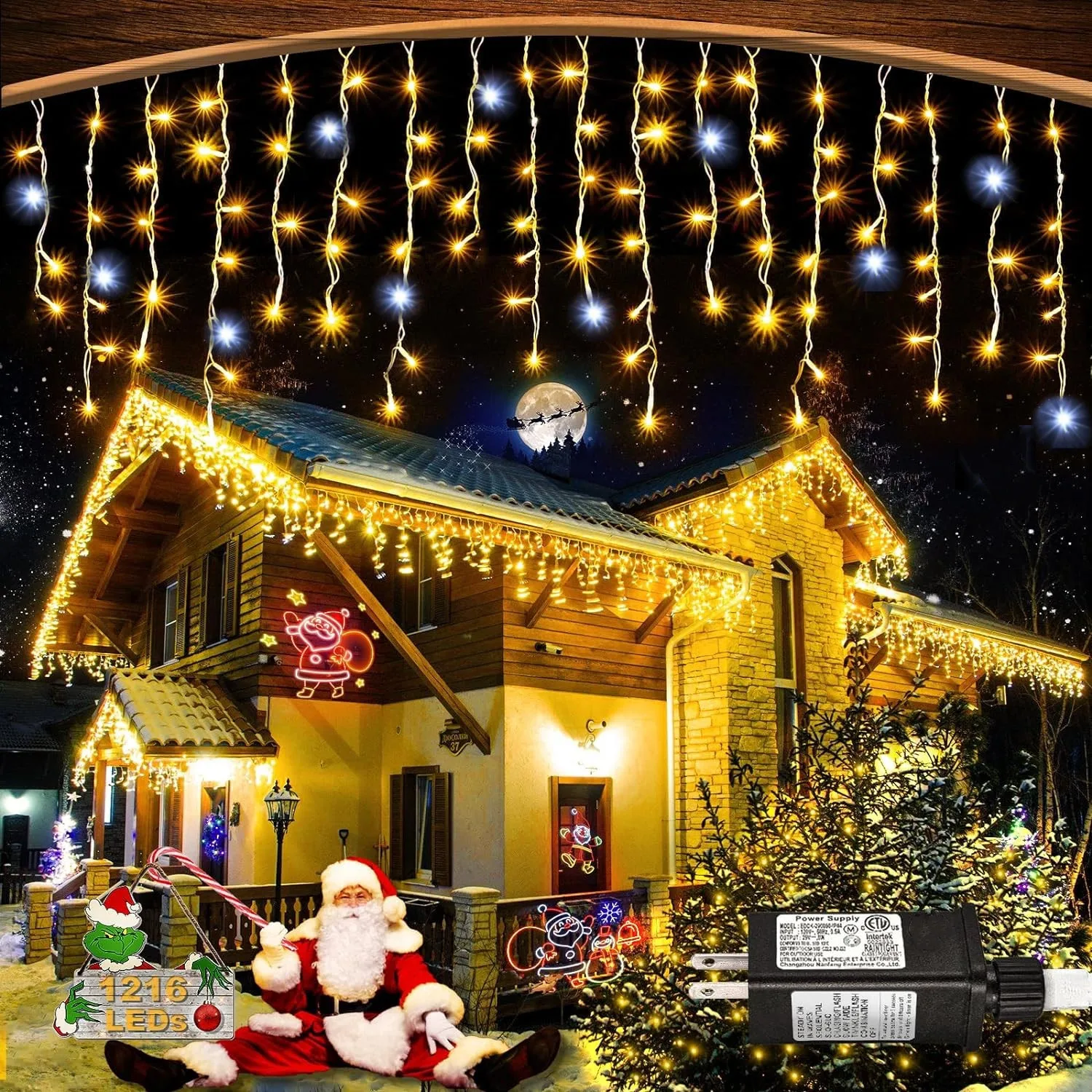 

Christmas Decorations 2025 Star Garland 4M(W)*0.4/0.5/0.6M(H) With Twinkling strobes (Warm white+Cool White Strobe)8 Modes Festo