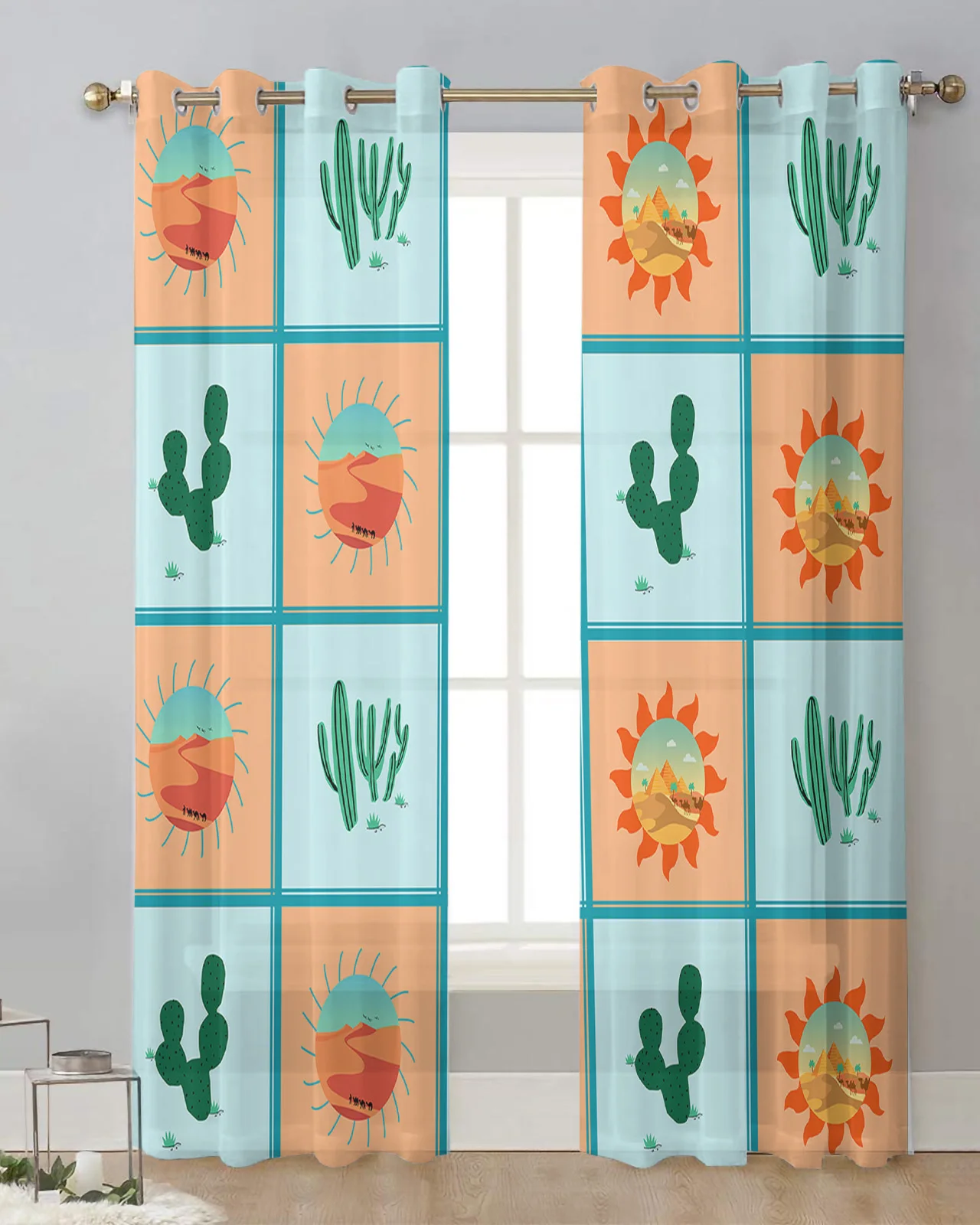 Sun Cactus Desert Camel Line  Modern Tulle Curtains Living Room Voile Drapes Sheer Window Curtains Bedroom Accessories