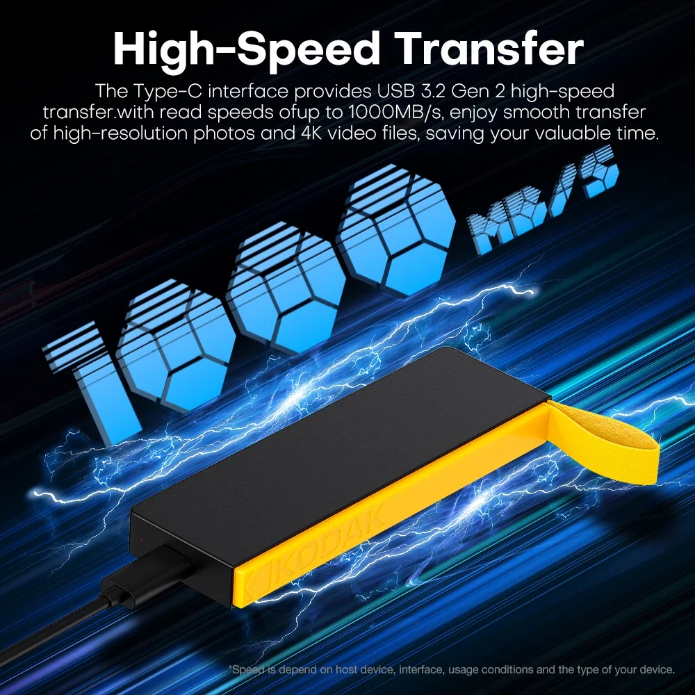 KODAK Портативный SSD 1 ТБ Внешний SSD Жесткий диск 28 ГБ 256 ГБ 512 ГБ Флэш-память USB 3.2 1000 Мбит/с Mini PSSD для ноутбука PS5 Xbox X206