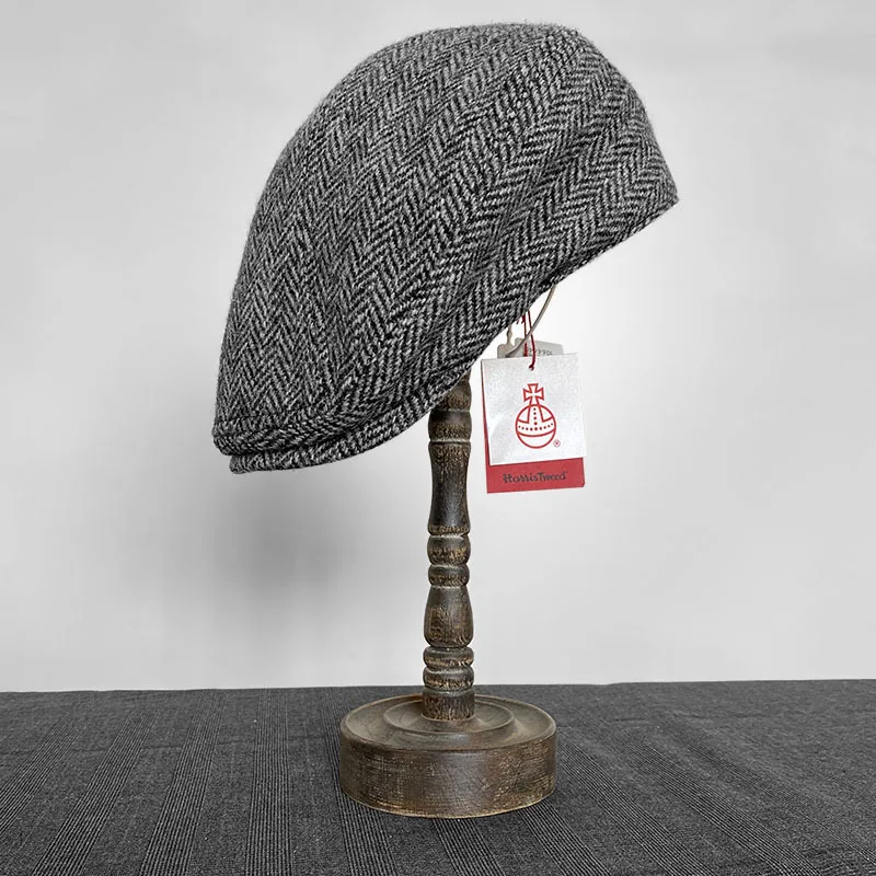 Men's Classic Harris Tweed Beret 100% Wool Retro Duckbill Cap Newsboy Hat Autumn Winter Warm British Heritage Advanced Headwear