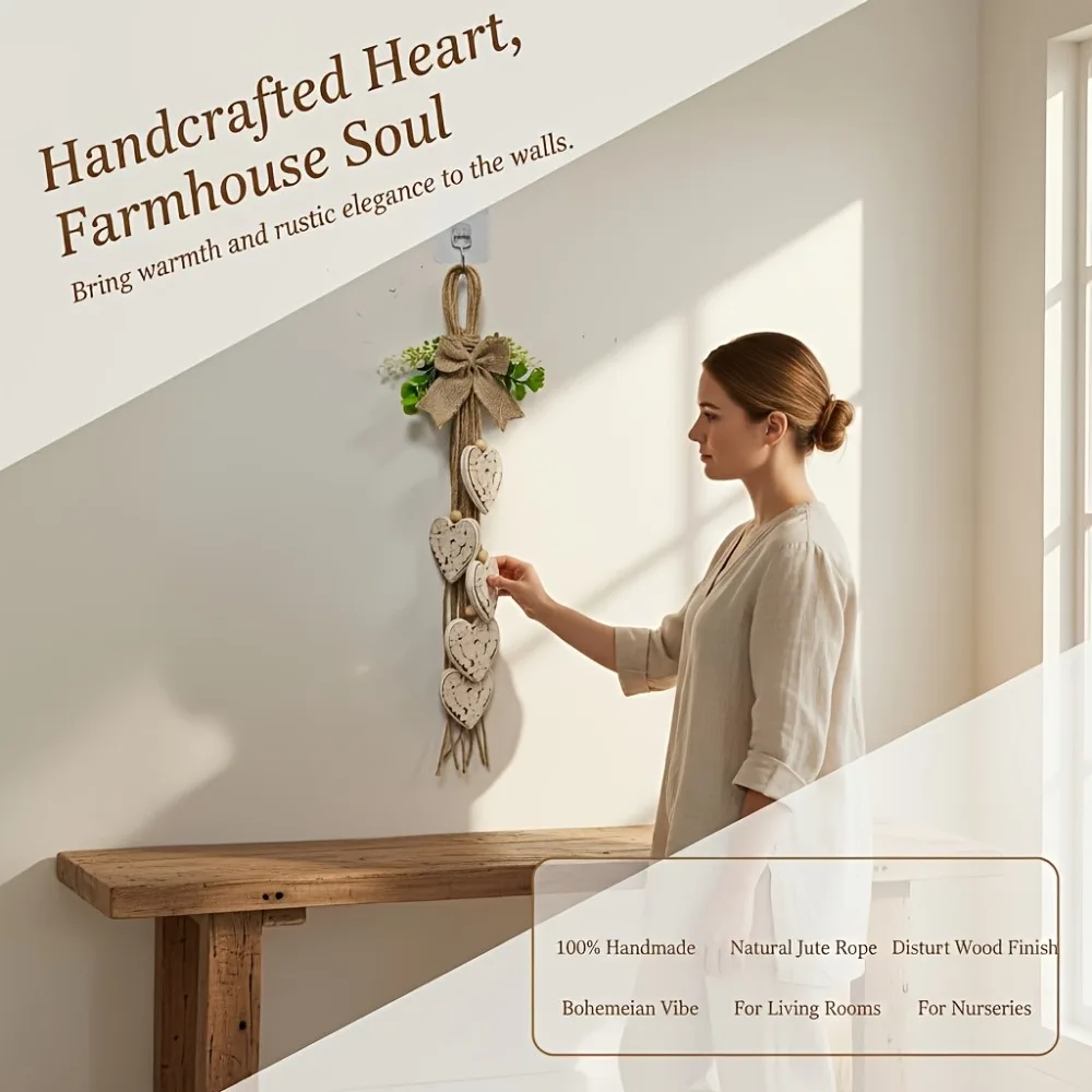 Retro Wooden Heart-shaped Wall Decoration, Farmhouse Style Wall and Foyer Decor Christmas Valentine's Day Decoration