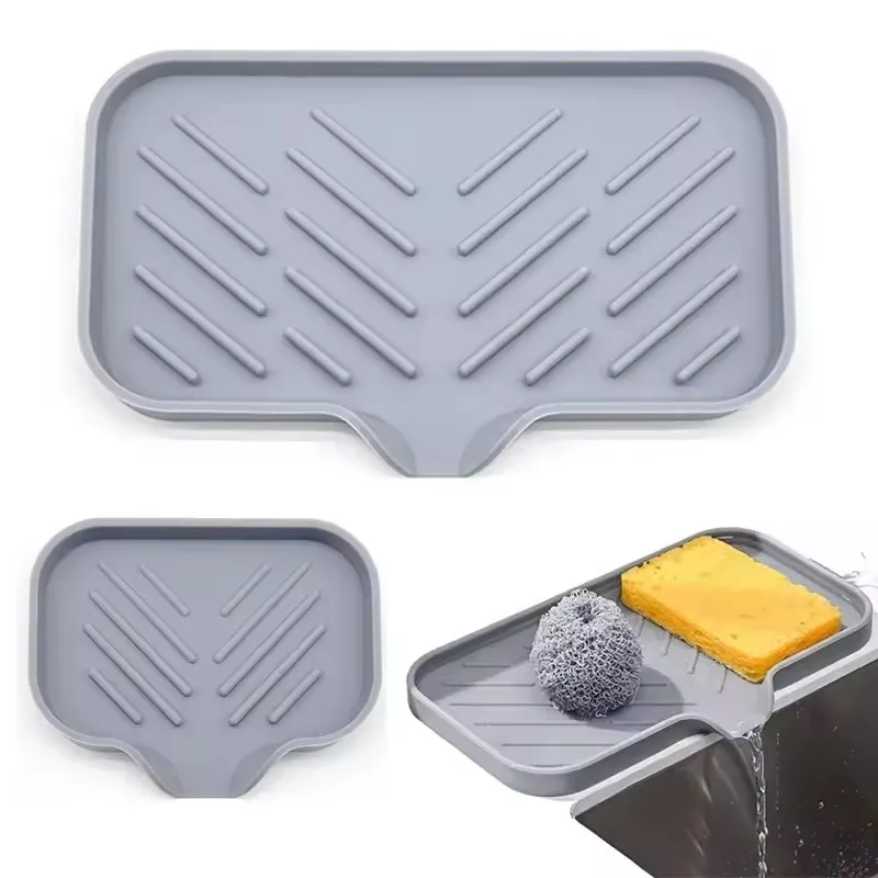 

Kitchen Sink Silicone Tray With Drain Soap Sponge Storage Holder Countertop Sink Scrubber Brush Soap Storage Rack