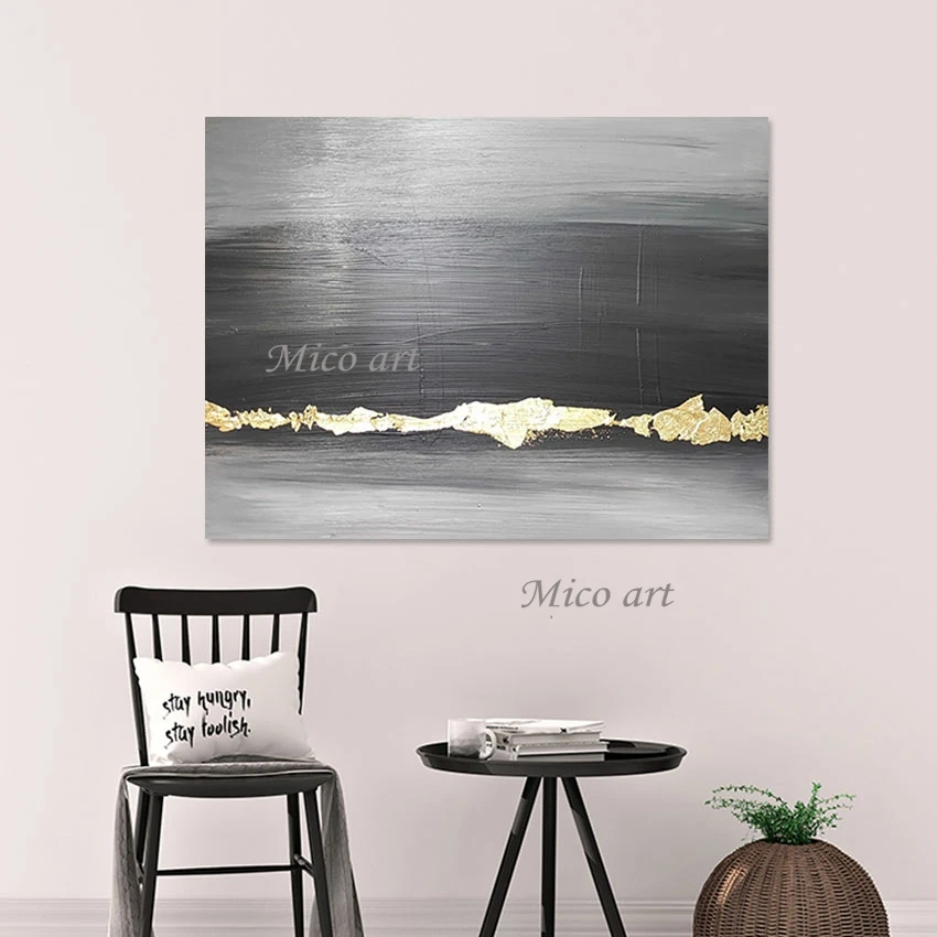 Abstract Gold Foil Painting Canvas Roll, Luxury Living Room Decor, Outdoor Wall Art, Drawing Simple Design, Textured Picture