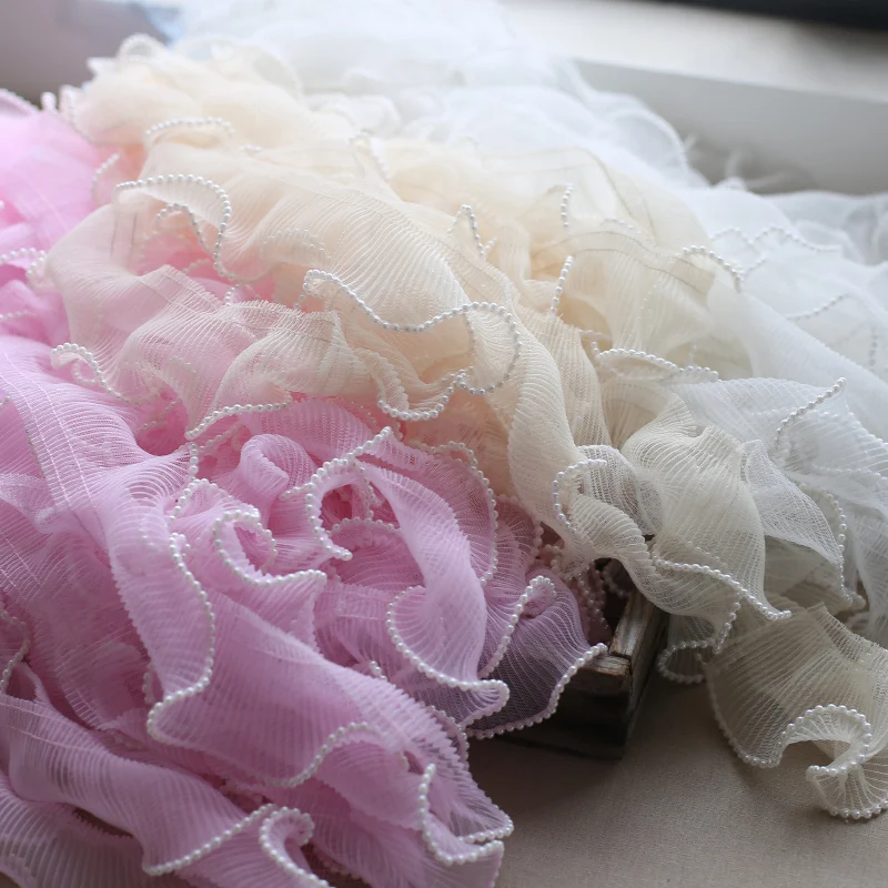 20Meters One Layer Lace Collar Ribbon Frills Needlework Elastic Ruffle Trim For Sewing Clothing DIY Crafts