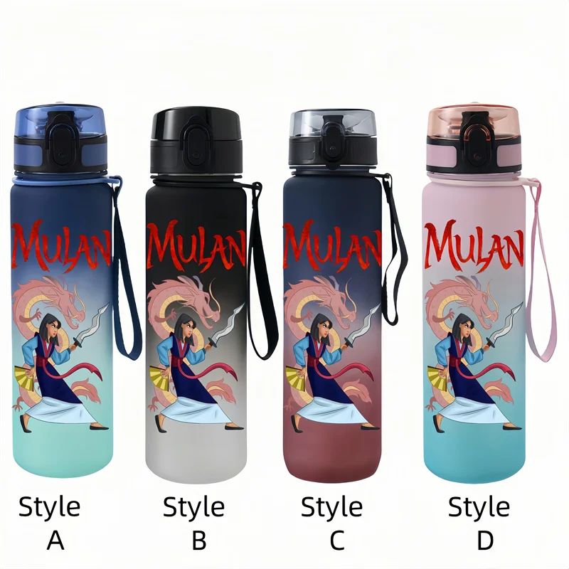 650ml mulan anime personagens copo de água portátil das crianças ao ar livre grande capacidade plástico antigoteo garrafa de água presente