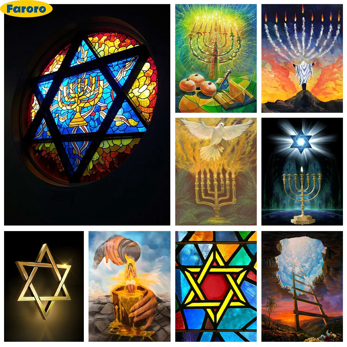 

Jewish Diamond Painting Kit Star of David and Menorah Diy Diamond Embroidery Cross Stitch Hanukkah Home Wall Decor Hand Gifts