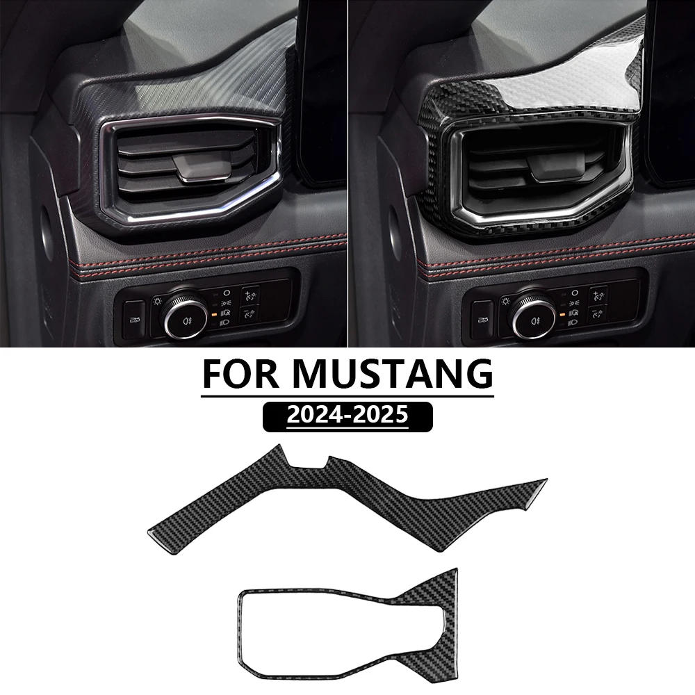 Real Soft Carbon Fiber Sticker For Ford Mustang GT Dark Horse EcoBoost 2024 2025 2026 LHD RHD Car Air conditioner Vent Cover