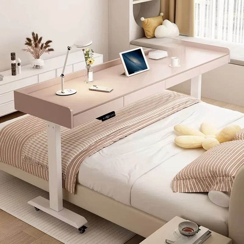 Movable bed computer learning solid wood intelligent electric lifting adjustable desktop roller bedside table