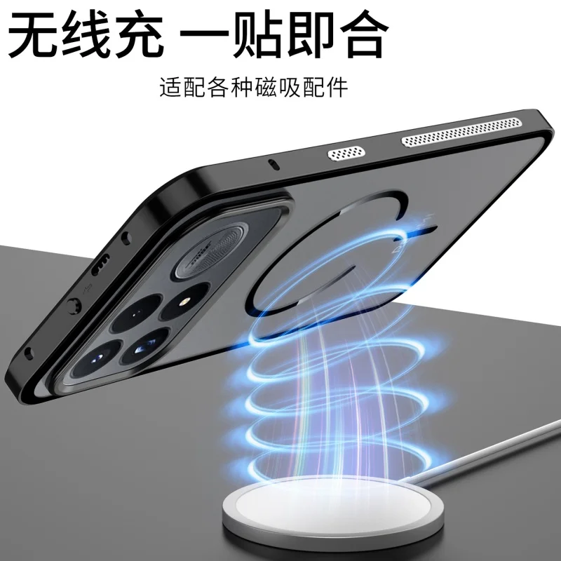 Metal Snap Buckle Phone Case For POCO F9 Pro Ultra 5G Case For Magsafe Magnetic Wireless Charging Shockproof Transparent Cover