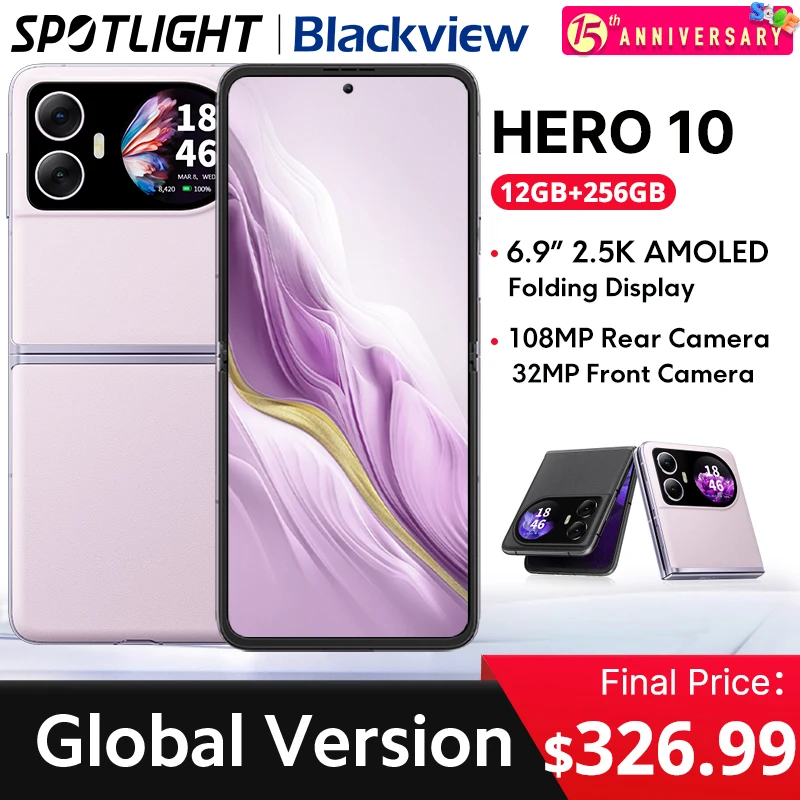 Weltpremiere Blackview HERO 10 Smartphone 12 GB + 256 GB 6,9 Zoll AMOLED-Klapprisplay 45 W Lade MTK Helio G99 108 MP Kamera