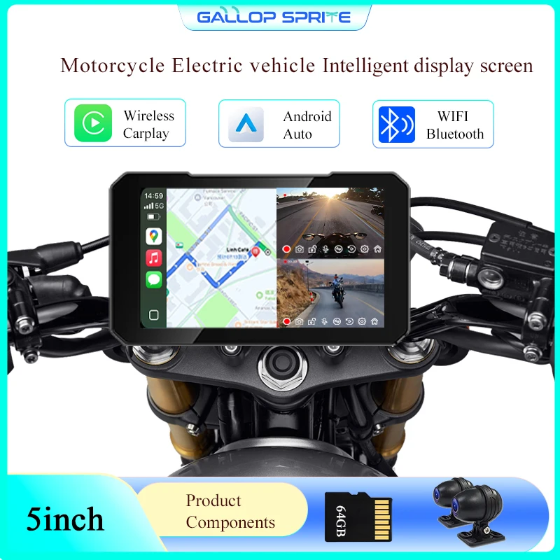 

Gallop Sprite Мотоцикл GPS-навигация 5-дюймовый экран GPS Беспроводной CarPlay Android Auto Портативный умный плеер BT Монитор DVR