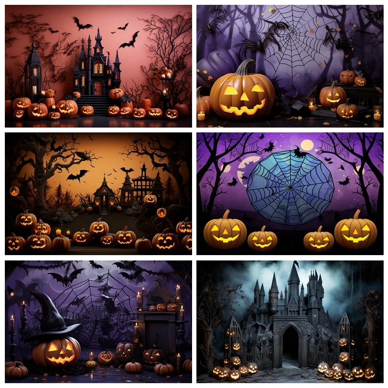 Halloween Party Backdrops Photography Horror Night Scary Pumpkin Lights Moon Forest Castle Baby Portrait Background Photocall