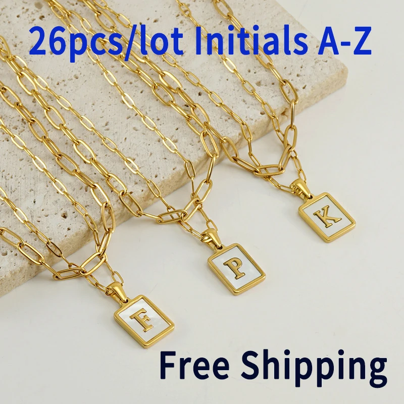 26pcs/lot Letter Double Layer P-clip Chain 18k Gold Plated Stainless Steel Initial Necklace For Women Men Pendant Bulk Sale