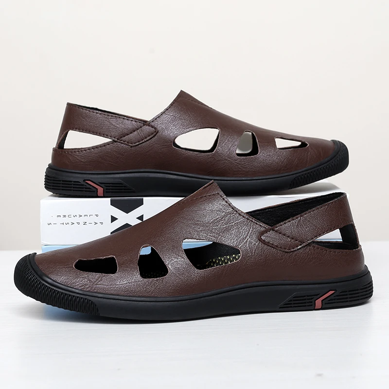 

Summer Men Sandals Genuine Leather Mens Casual Shoes Outdoor Men Leather Sandals for Men Beach Shoes Roman mens Shoes