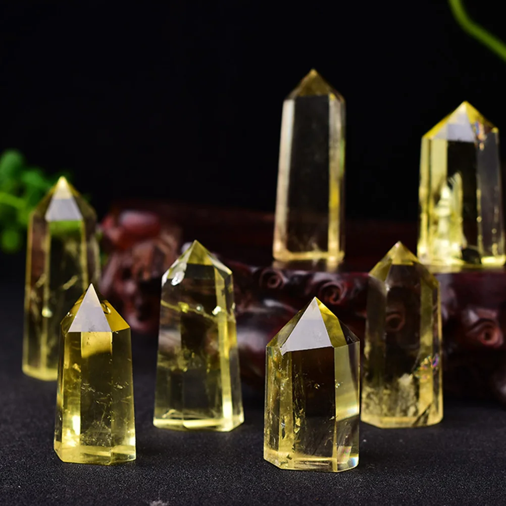 

Hexagonal Column Tumbled Decor Citrine Ornaments Desktop Adornment Decorate Crystal Pillar Crafts