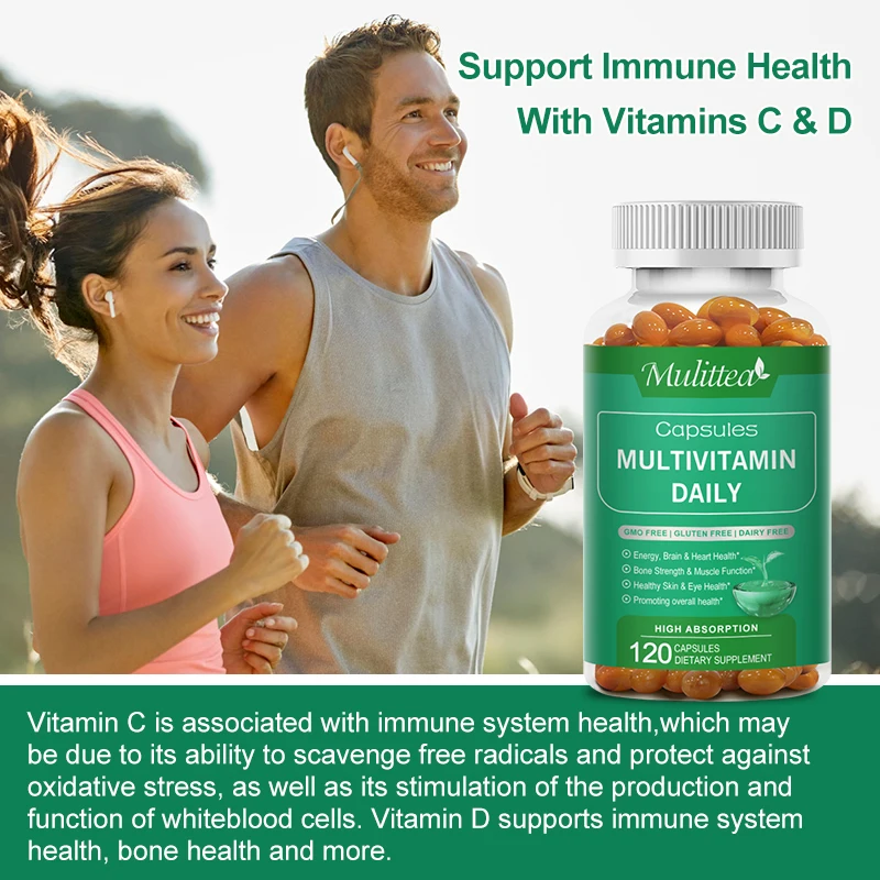 Mulittea Multivitamin-Daily Vitamin & Mineral Helps Immune Mood Balance Brighten skin & Nails Immune Health for Men and Women