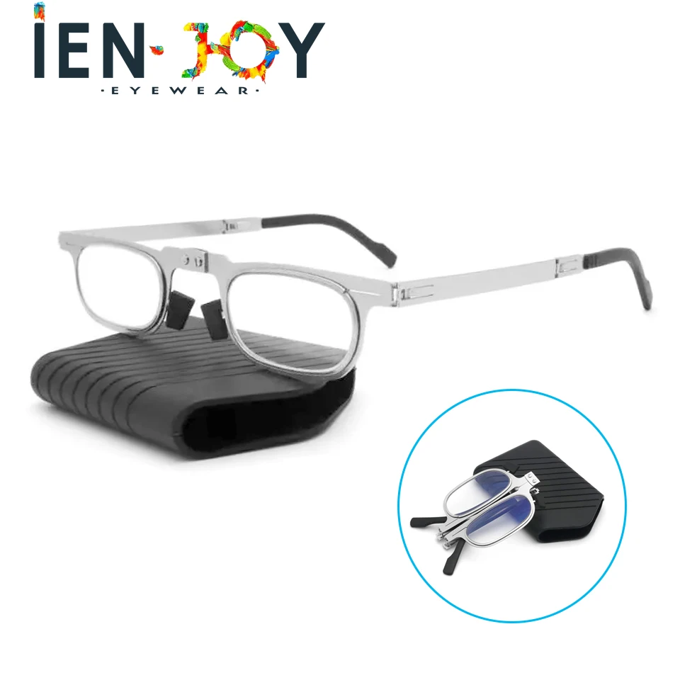 

IENJOY Stainless Steel Reading Glasses Blue Light Blocking Eyeglasses Men Presbyopia Glasses Foldable Mini Eyeglasses Frame