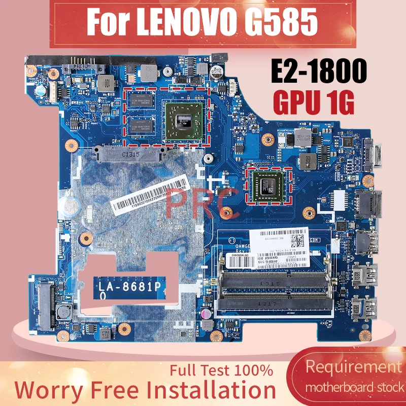 15 inches LA-8681P For LENOVO G585 Laptop Motherboard E2-1800 216-0774207 1G 90000486 11S90000707ZZ Notebook Mainboard