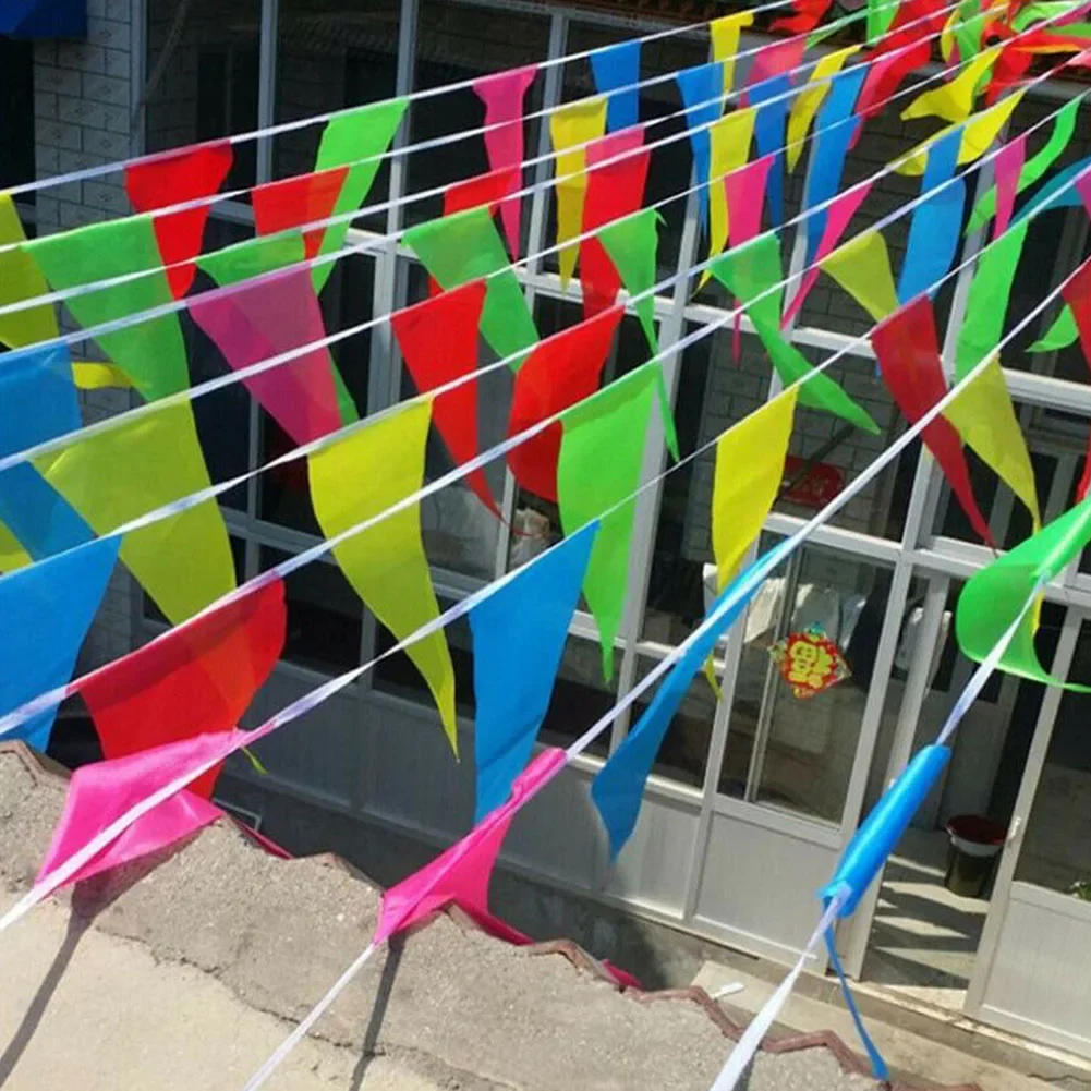 50M Multicolored Triangle Flags Hanging Banner Pendant For Birthday Party Wedding Festival Outdoor Garden Shop Street Decor