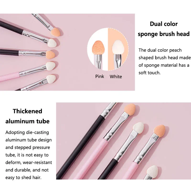 20ชิ้นแบบ dual-สีอายแชโดว์แปรงแบบพกพาสีชมพูสีดำพีชรูปหัวใจอายไลเนอร์ฟองน้ำแปรงสตรี Alat Make up wajah