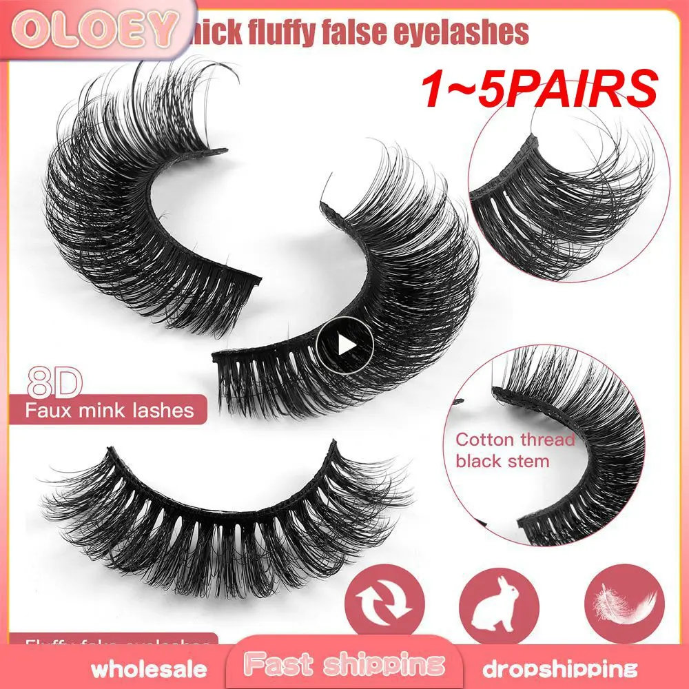 1~5PAIRS Hypoallergenic False Eyelashes Plastic Cotton Stem Style Thick Curl Eyelashes Eyes Would Look Bigger