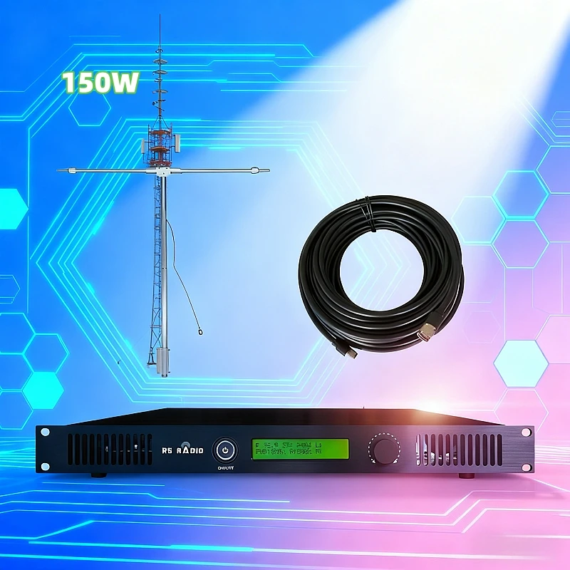 

Профессиональный комплект FM-радиопередатчика с кабелем-удлинителем 15 м и дипольной антенной, 150 Вт, заводское производство