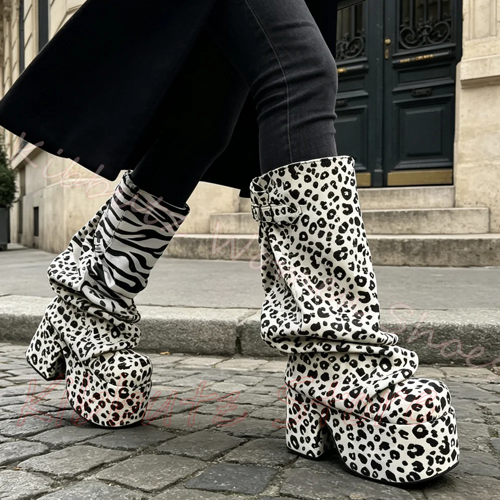 Vintage Fashion Boots - Animal Print Platform Boot Knee High