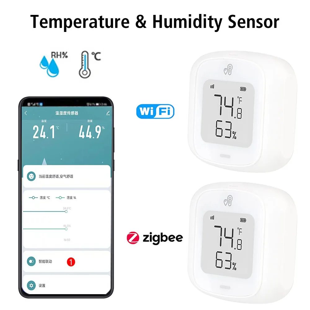 Thermo-hygrome Voice Control Temperature And Humidity Sensor ​Remote Sensor With LED Screen Smart Home Linkage Mini Thermometer