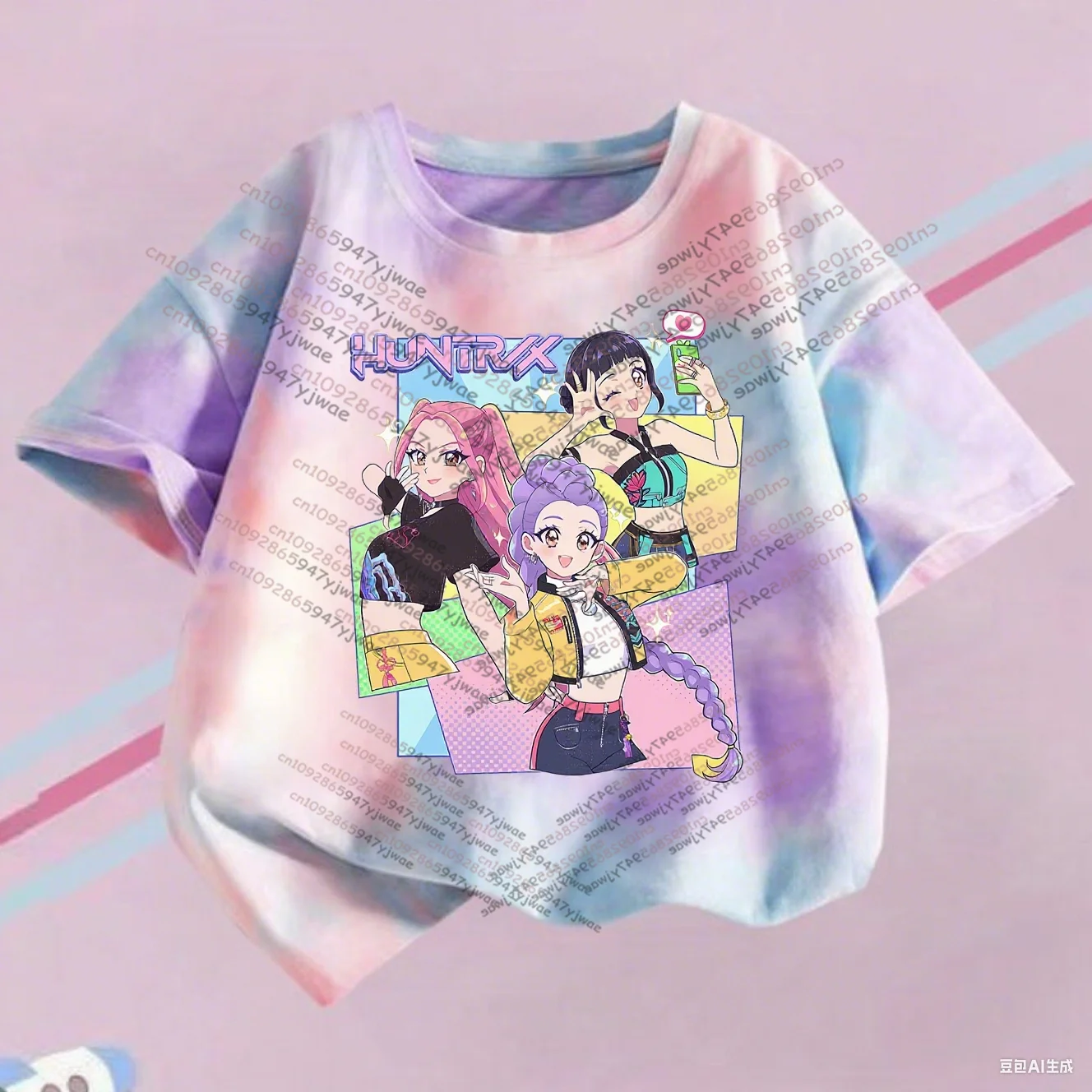 حار KPop شيطان الصيادين تي شيرت الرجال النساء الأرجواني التعادل صبغ الفتيات س طوق الملابس قصيرة الأكمام المحملة الصيف/الخريف الملابس #4