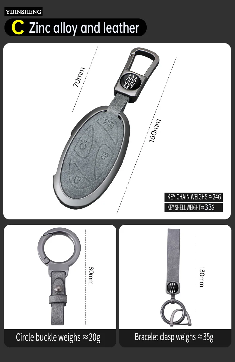 5 7 Buttons Metal + Leathe Car Key Case Cover Fob Skin Holder Shell For Hyundai Kona Ev Grandeur GN7 IONIQ 6 2023 2024 Remote