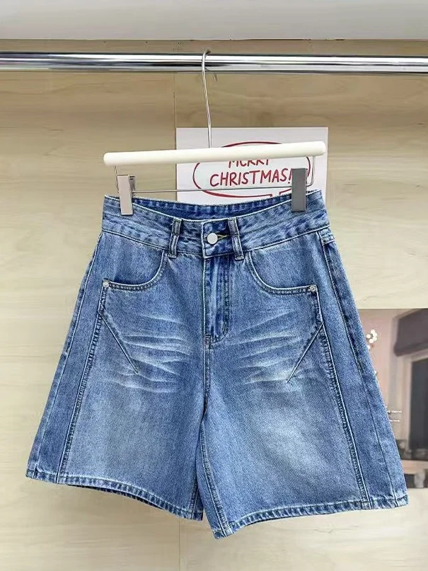 East Gate 2026 New Casual Denim Five-Point Pants Short Shorts 3D Tailoring Slimming Wave Pattern Versatile Cotton mid Waist