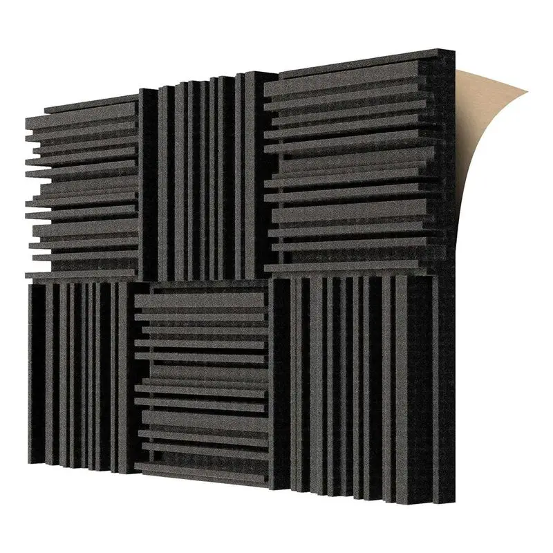 B69C 6 Pcs Self-Adhesive Acoustic Foam Panels,12 X 12 X 2 Inches Sound Absorbing Foam,Recording Studio Sound Proof Foam Black Du