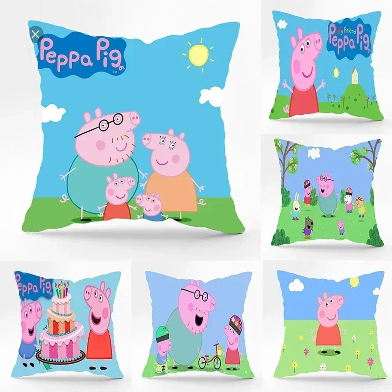 Peppa Pig Cartoon Page George Family Cute Print Home Sofa Throw Pillow Car Cushion Throw Pillow Cover 45x45cm Birthday Gift