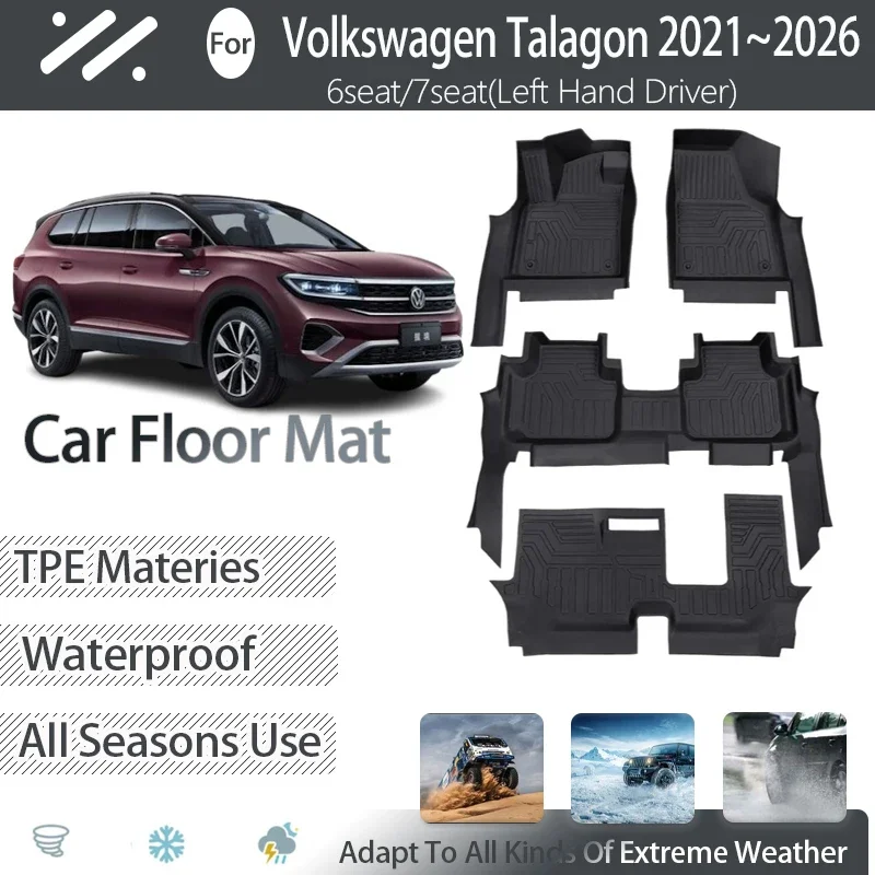 

Car Floor Mats For VW Volkswagen Talagon 2021 2022 2023 2024 2025 2026 6seat 7seat Anti-dirty Pads Foot Carpets Auto Accessories