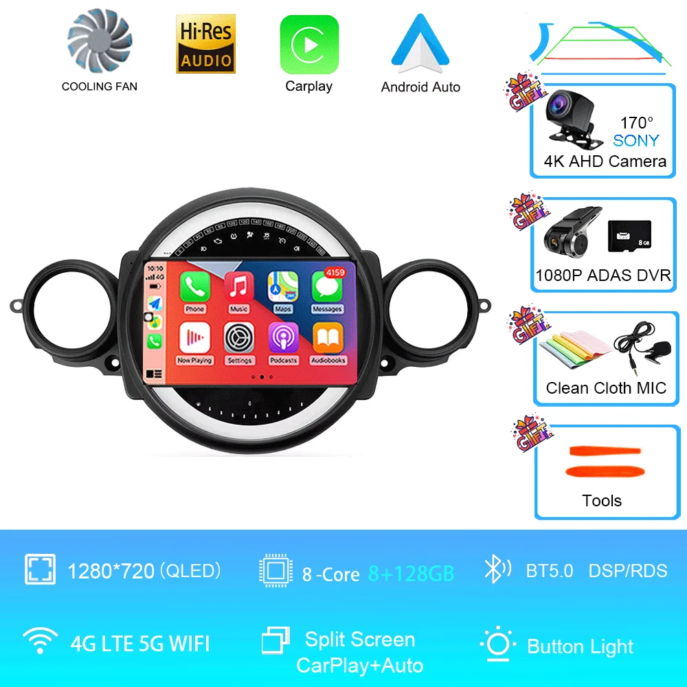 Auto radio Android 16 voor BMW Mini Cooper R56 R60 R51 2006 - 2015 GPS Carplay Navigatie Stereo Auto DSP BT DVD Multimedia Speler