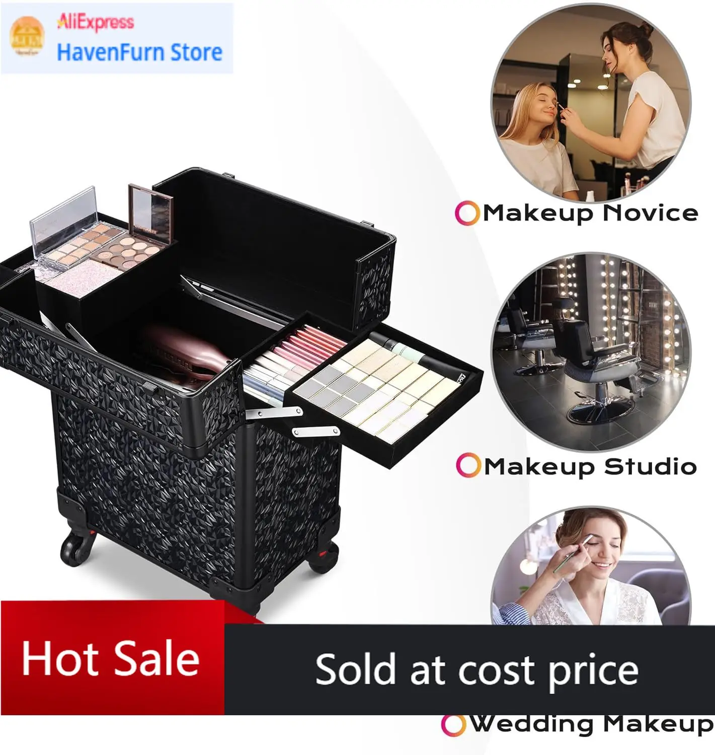 

Кейс для косметики на колесах BYOOTIQUE: большой дорожный органайзер для макияжа, хранения ресниц и принадлежностей для мастера маникюра