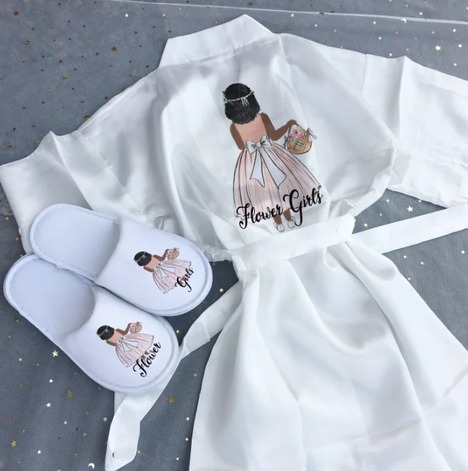 Customized Flower Girls Kid Satin Robe Wedding Bachelorette Bridal Shower Party Proposal Marriage Decorations For Children