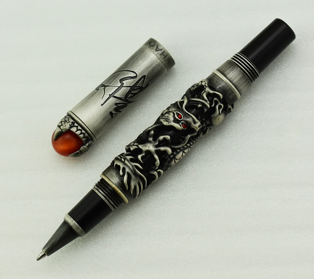 Yeni Jinhao ejderha kral Vintage tükenmez kalem, benzersiz Metal kabartma yüksek teknoloji, gri ve kırmızı renk iş ofis ev gereçleri