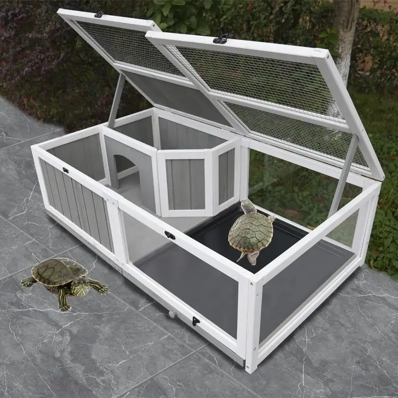 

Wooden climbing pet feeding box Pet turtle special box Indoor and outdoor universal turtle room with lig