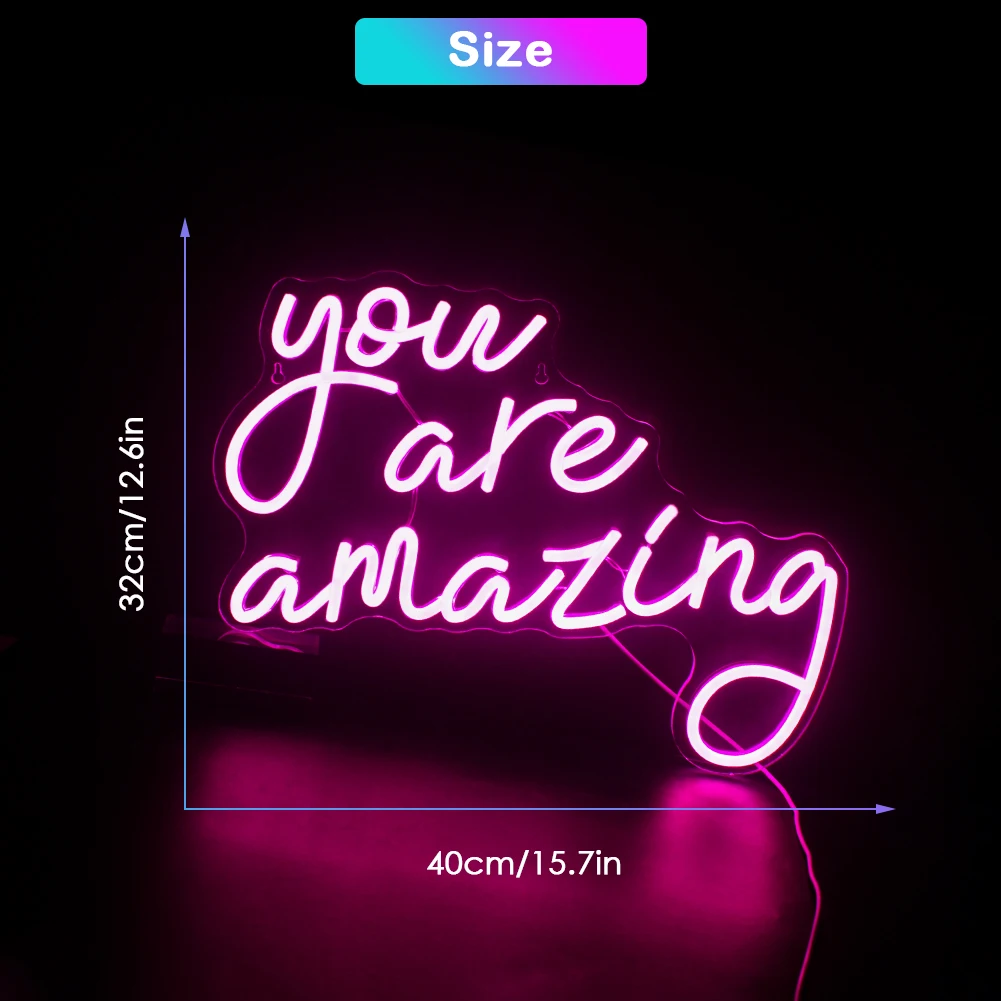 You Are Amazing Neon Sign Pink USB Word Neon Lights for Wall Decor Led Letter Light Up Sign Bedroom Bar Party Birthay Wedding