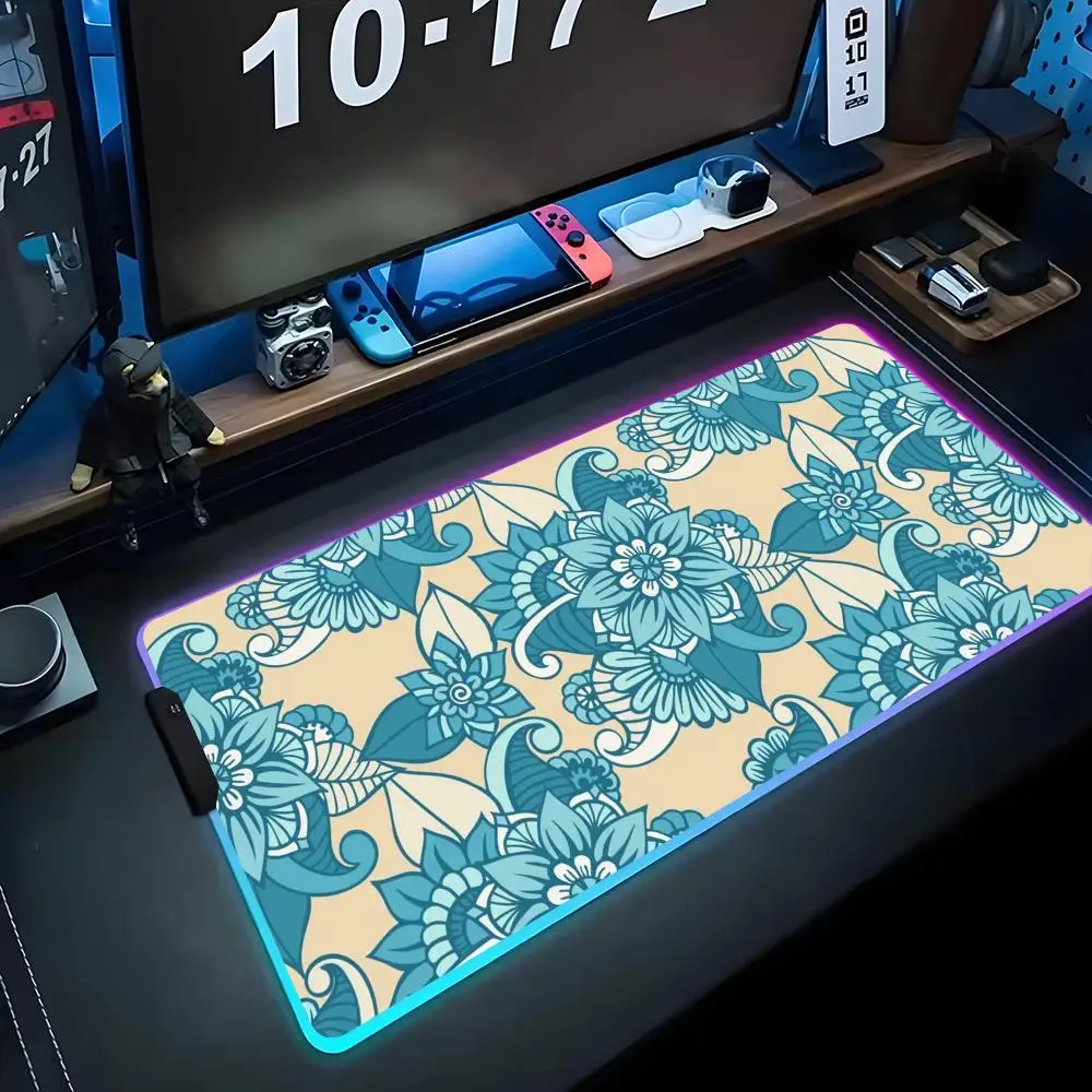 

Коврик для мыши с цветочным узором RGB Gaming Mousepad Большой светодиодный коврик для ПК Настольный коврик Светящийся коврик для мыши Большие коврики для клавиатуры Настольный коврик с