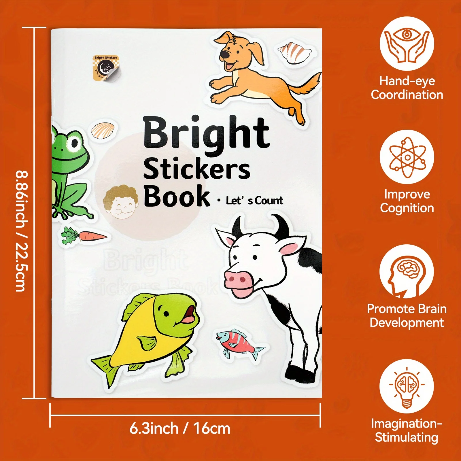 Bright Stickers Book, Let’s Count Activity Book for Kids with Fun Removable Stickers, Cute Animals