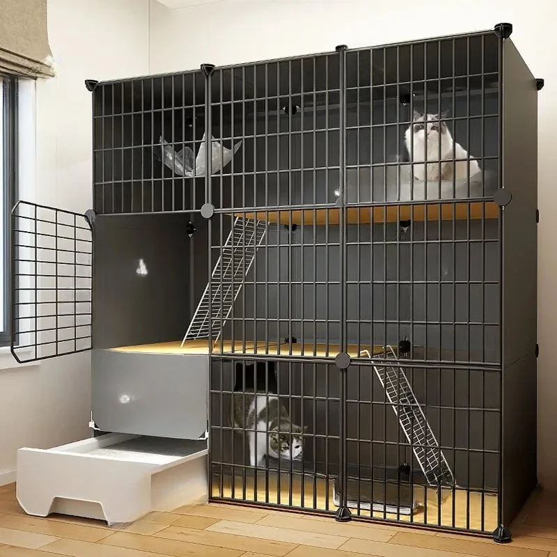 

Клетка для кошек домашняя, для использования в помещении, с интегрированным туалетом и лотком, большая, с просторным пространством, домик-вольер, вилла для кошек