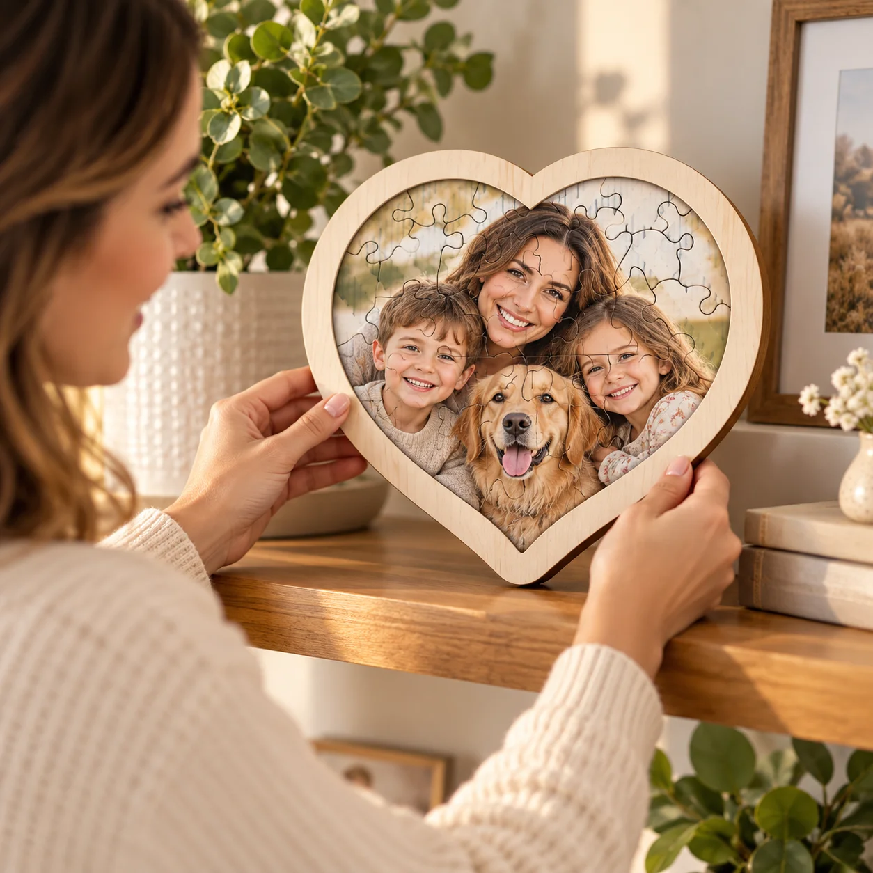 Personalized Wooden Heart Puzzle, Custom Photo Pattern Logo, Unique Wooden Jigsaw Puzzle Gift for Couples, Family, Wedding, Anni