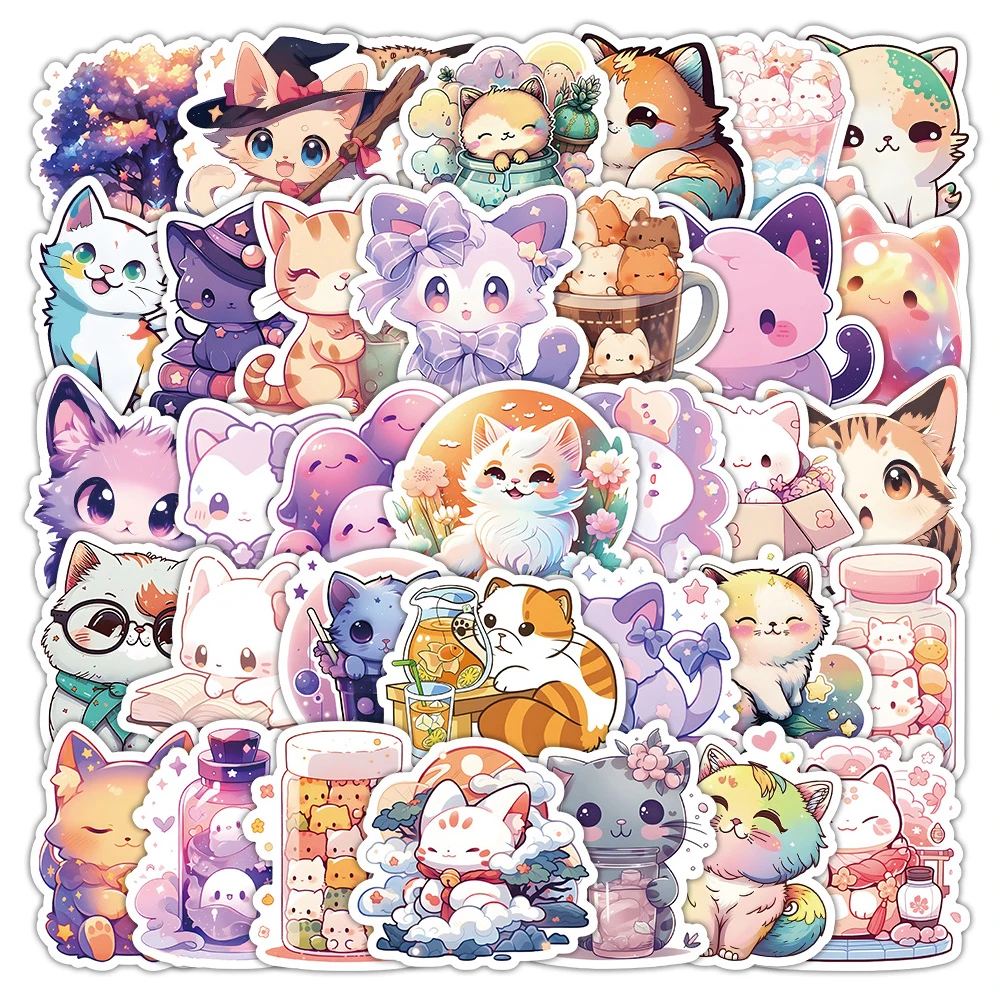 10/30/50pcs Colorful Cute Cat Stickers Kawaii Girls Cartoon Decals DIY Notebook Stationary Laptop Phone Cute Animal Decals Toys