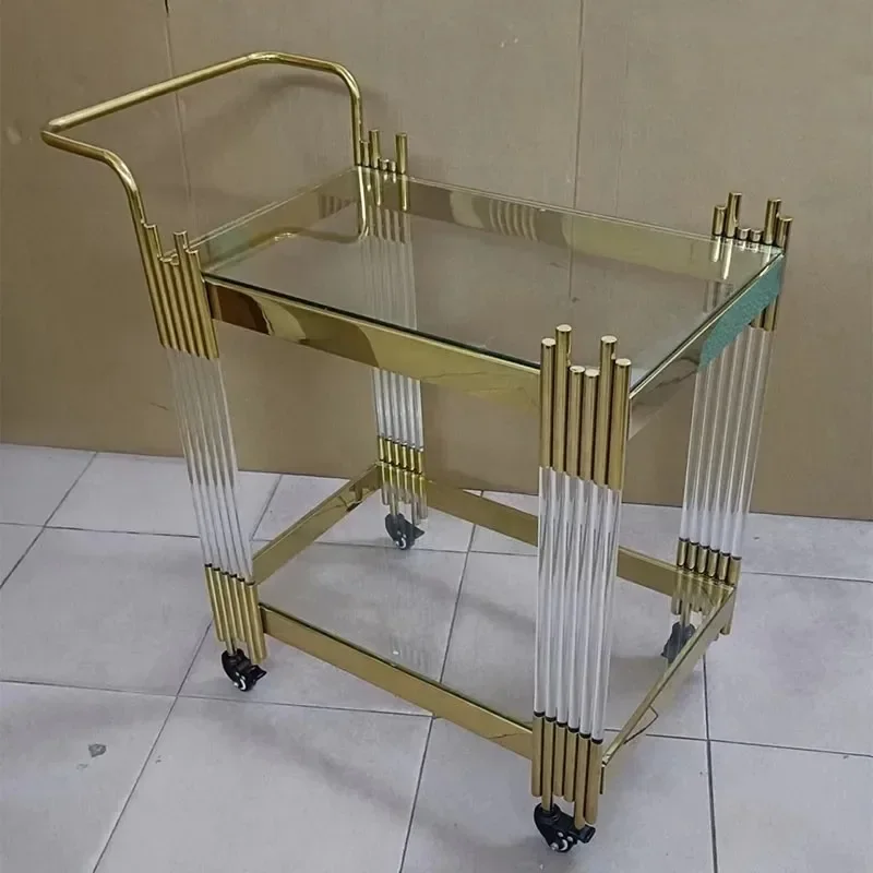 Modern stainless steel dining car Hotel restaurant service Food delivery wine cart Acrylic double-layer mobile trolley side few