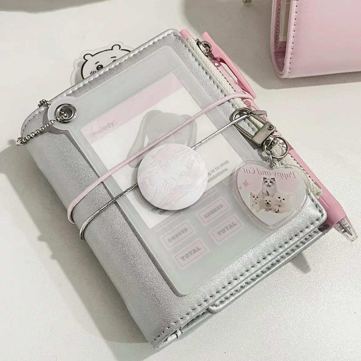 Imagem -02 - Flash Prata m5 Manual de Folhas Soltas Caderno de Bolso para Meninas Planejador Portátil Armazenamento de Cartão de Couro Cadernos e Diários