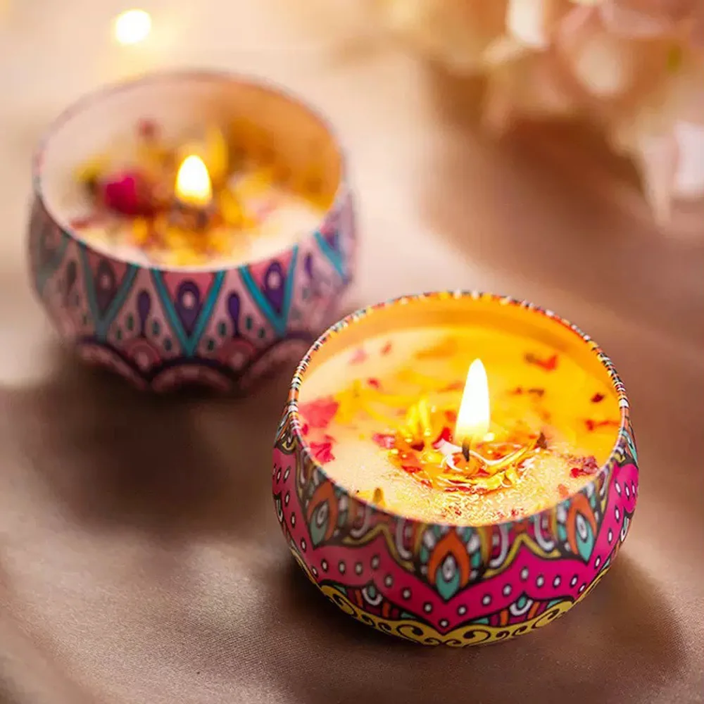 1 Stück – Aromatherapie-Kerze mit getrockneten Blumen | Kombination aus Sojawachsöl und ätherischem Öl | Ideales Geschenk für Freundinnen