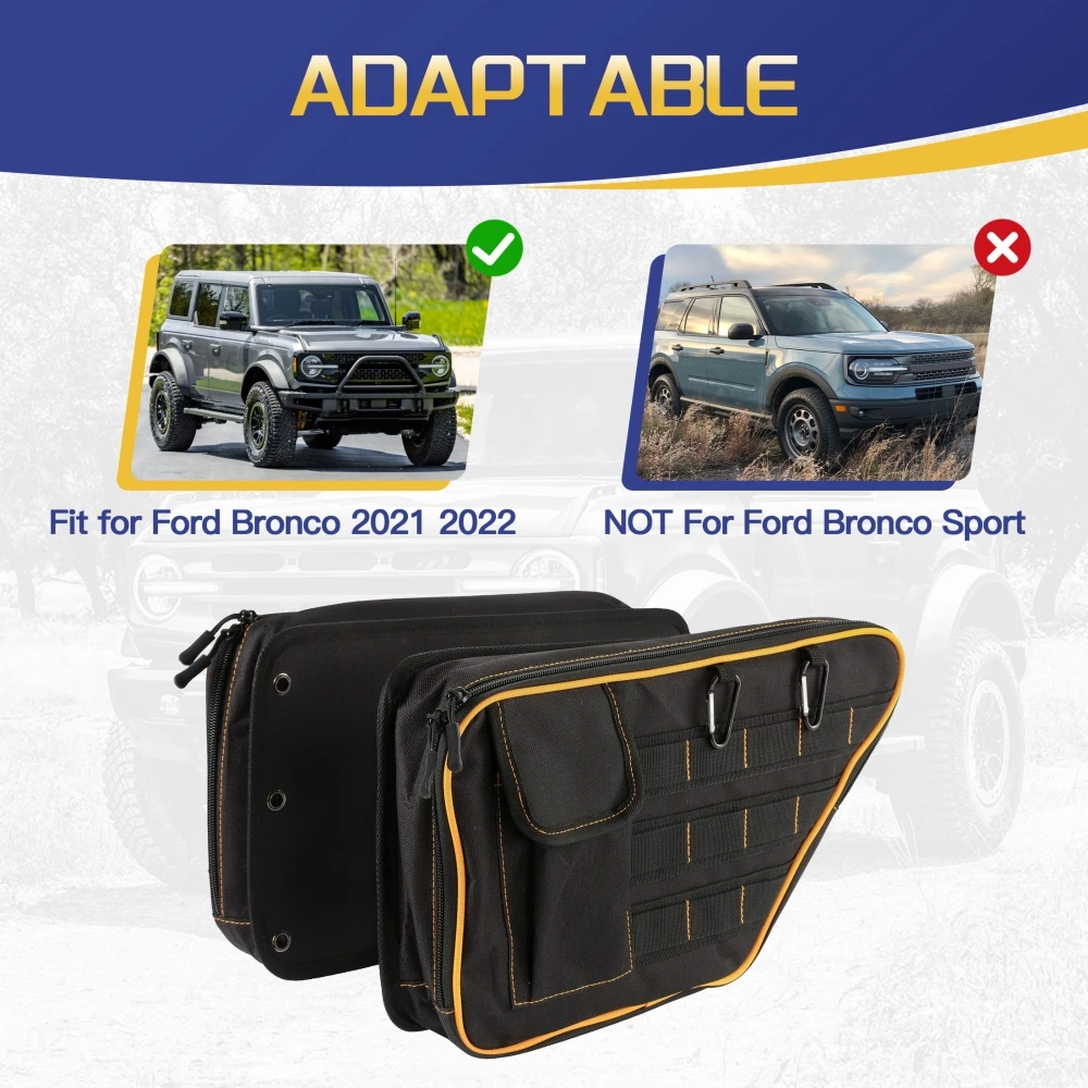 Pair Front Door Storage Pockets Door Interior Side Organizer Bags for Ford Bronco Accessories 2021-2023 2/4 Door (Not for Sport)