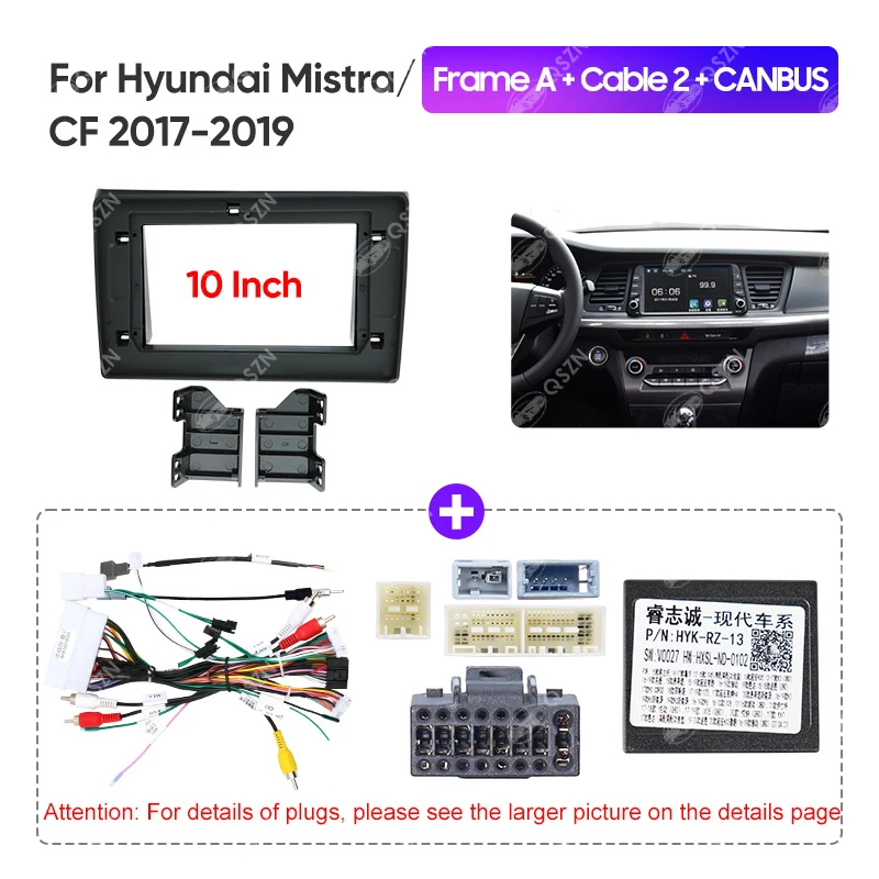 QSZN Marco de Radio de coche de 10 pulgadas para HYUNDAI MISTRA/CF 2017 2018 2019 FIT ABS PC tablero de Fascia de plástico Matten negro LHD/RHD